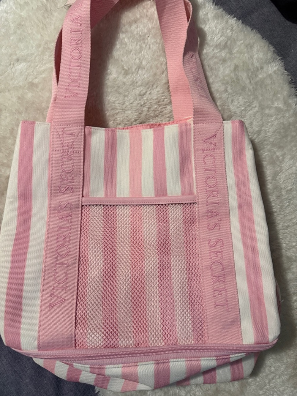 Victoria's Secret Pink and White Striped Canvas Tote